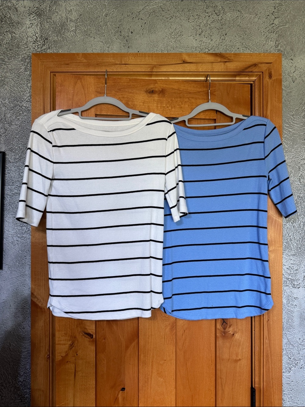 Talbots Striped Boatneck Top Duo — White & Blue